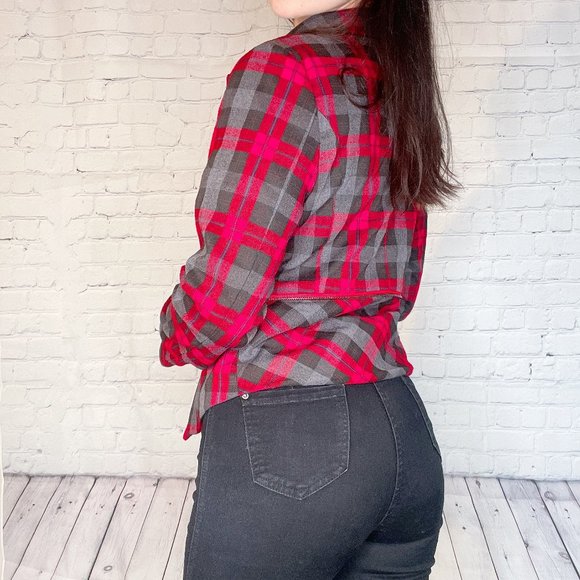 Korean K Fashion Red Black Plaid Blazer - Picture 9 of 10